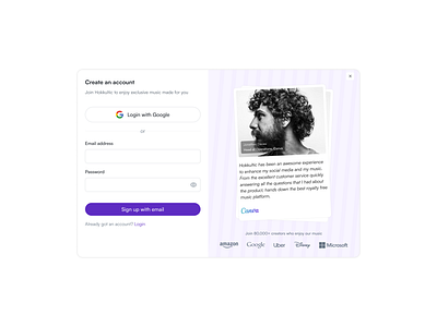 Sign Up Modal - Hokkultic google sso login modal pop up sign up testimonial ui