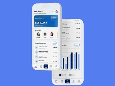 Sendica - Fintech App UI | Home, Select Amount, Select Recipient appdesign designpractice fintech fintechapp interactiondesign mobileapp moneytransfer portfolioproject sendica uidesign ux wiseinspired