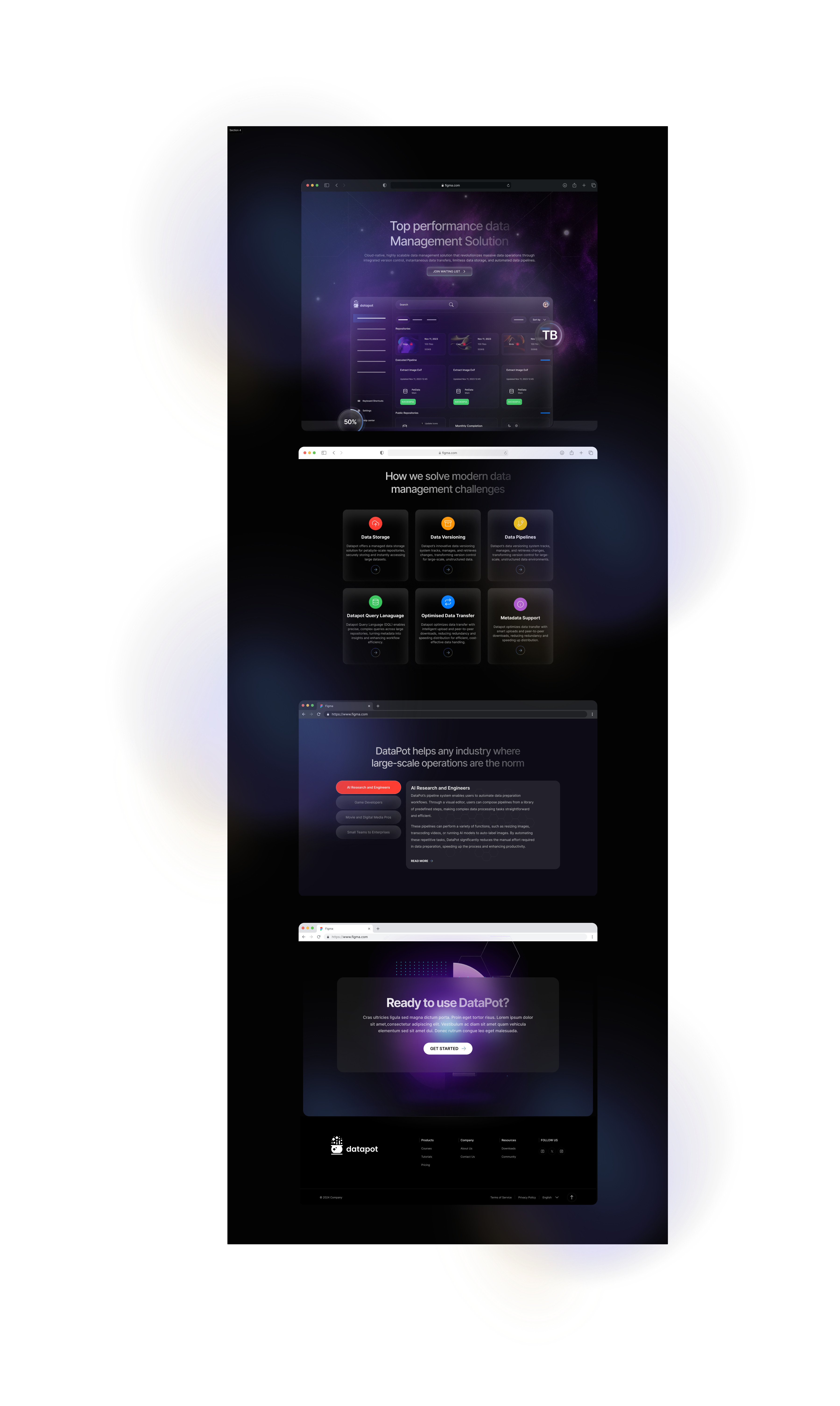 Data Management Landing Page | Dark Theme blue color pallete color scheme dark theme data management modern purple red ui ui shot website