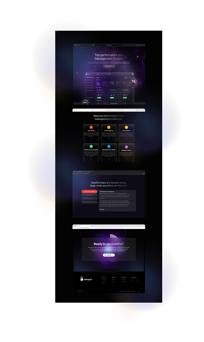 Data Management Landing Page | Dark Theme blue color pallete color scheme dark theme data management modern purple red ui ui shot website