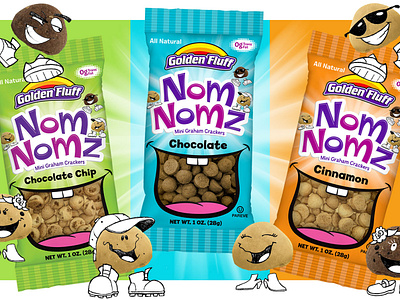 Nom Nomz Packaging Design branding color theory consumer product packaging (cpg) design graphic design illustration logo naming packaging design typography