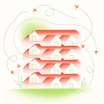 Village of Bees bees geometric gradient house illustration nature plants soft village