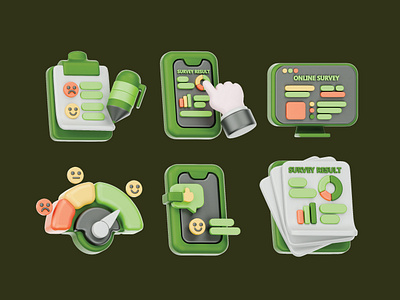 Survey 3d Icons Pack 3d apps icon branding data icon graphic design green happy orange polling icon respond satisfied survey icon ui ui ux ux web icon