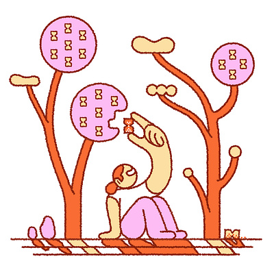 Take Time to Rest break character illustration flat illustration geometric hourglass illustration nature relax rest resting simple time trees