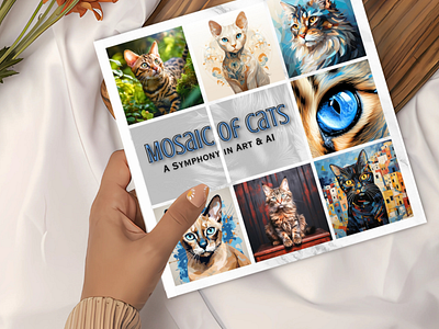 Mosaic of Cats: A Symphony in Art & AI book cover book cover branding design graphic design illustration mockup social media social media campaign