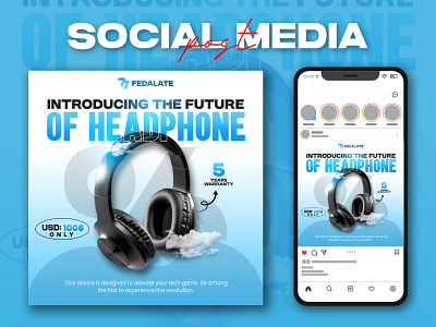 Headphone social media post design ad campaign banner banner advertising banner design branding design design facebook post fb ads graphic design headphone post design instagram instagram ads instagram post media post social media design social media post tech product design web design