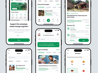 Donation, Charity, & Fundraising App UI Kit app app design apps charity crowd crowfunding design donation endangered funding fundraising ios ios app mobile mobile app mobile design mobile funding ui ui8 ux