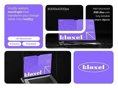 Klasel - Macbook Mockup apple branding design graphic design gumroad ios isometric laptop mac mac os macbook macbook mockup mock up mockup photoshop pro psd