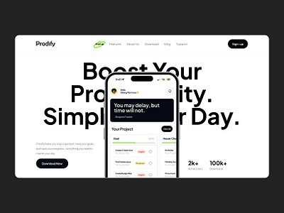 Prodify landing page | Hero section app app landing page big type bigtype calendar calendar app clean design focus app graphic design landing page prodify productivity productivity app productivity app landing page ui ui design uiux ux web design