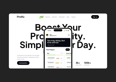 Prodify landing page | Hero section app app landing page big type bigtype calendar calendar app clean design focus app graphic design landing page prodify productivity productivity app productivity app landing page ui ui design uiux ux web design