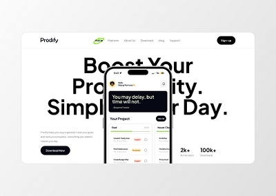 Prodify landing page | Hero section app app landing page big type bigtype calendar calendar app clean design focus app graphic design landing page prodify productivity productivity app productivity app landing page ui ui design uiux ux web design