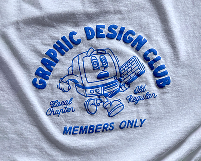 Old Regular Branding/Apparel apparel blue branding cartoon club graphic design graphic design club illustration logo members only merch old regular puff puff print screenprinting tshirt tshirt printing type white