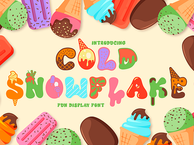 Cold Snowflake – Quirky Ice Cream And Candy Theme Font birthday bold branding font candy children colorful crafting display font fun graphic design ice cream illustration kids logo modern font packaging posters product design quirky rounded