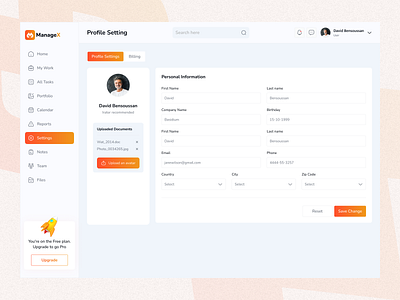 Profile settings page account clean dashboard designer management minimal product design profile saas service service management setting setting profile settings sidebar ui design uiux uiux design web app