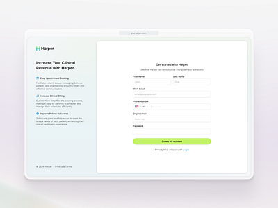 Harper Signup app dashboard medical onboarding patient pharmacy signup ui ux