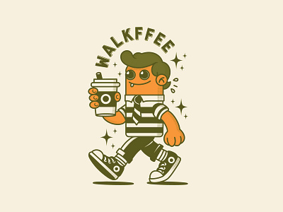 WALKFFEE 2d character 2d illustration art branding character characterdesign characters coffee cute art cute illustration design graphic design illustration mascot minimalist retro retro design t shirt ui walking