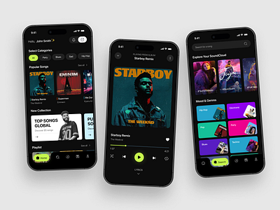 Music App Design app design application dark theme interface mobile application mobile design mobile ui music player player playlist podcast popular product design soundcloud spotify ui