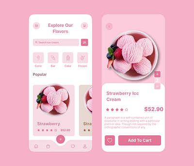 Ice Cream Parlour App appdesign ecommerceui foodappdesign fooddeliveryapp icecreamapp minimaldesign mobileui productui sweetdesign ui uiux ux uxdesign