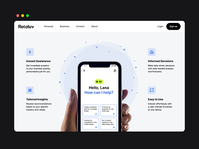 AI Feature Landing Page ai assistant ai business advisor ai integration business automation business management tool dashboard interactive design landing page ui productivity ux design web design webinterface