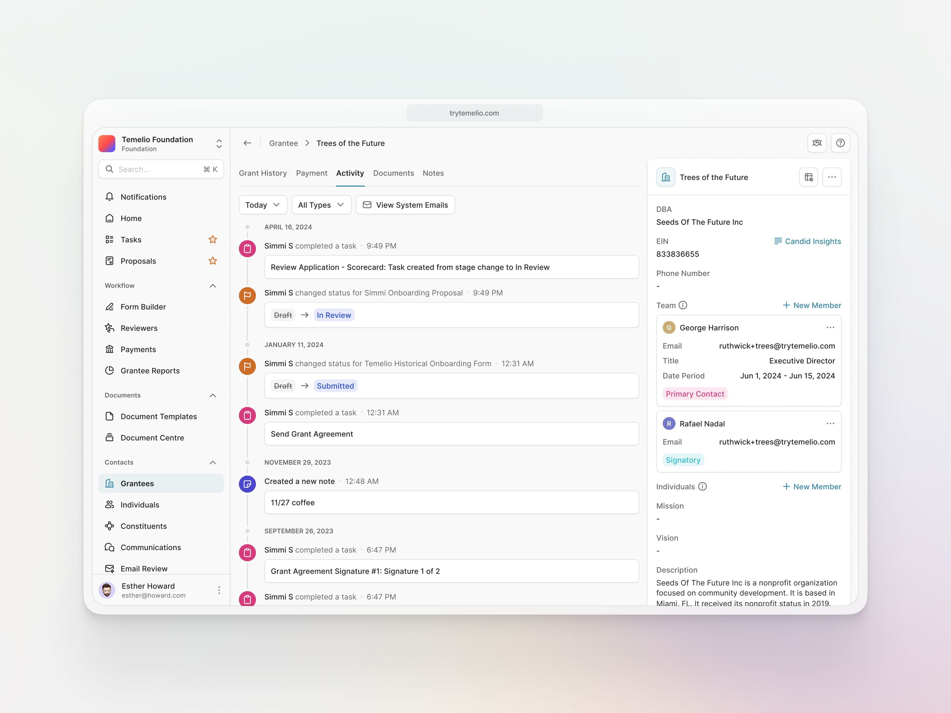 Example of SaaS App Activity Feed