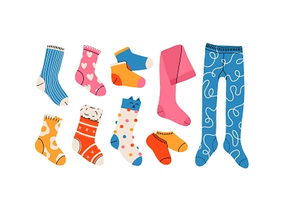 Socks set cartoon collection concept cute design flat illustration pantyhose socks stockings vector