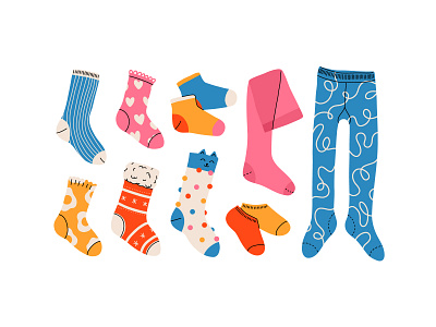 Socks set cartoon collection concept cute design flat illustration pantyhose socks stockings vector