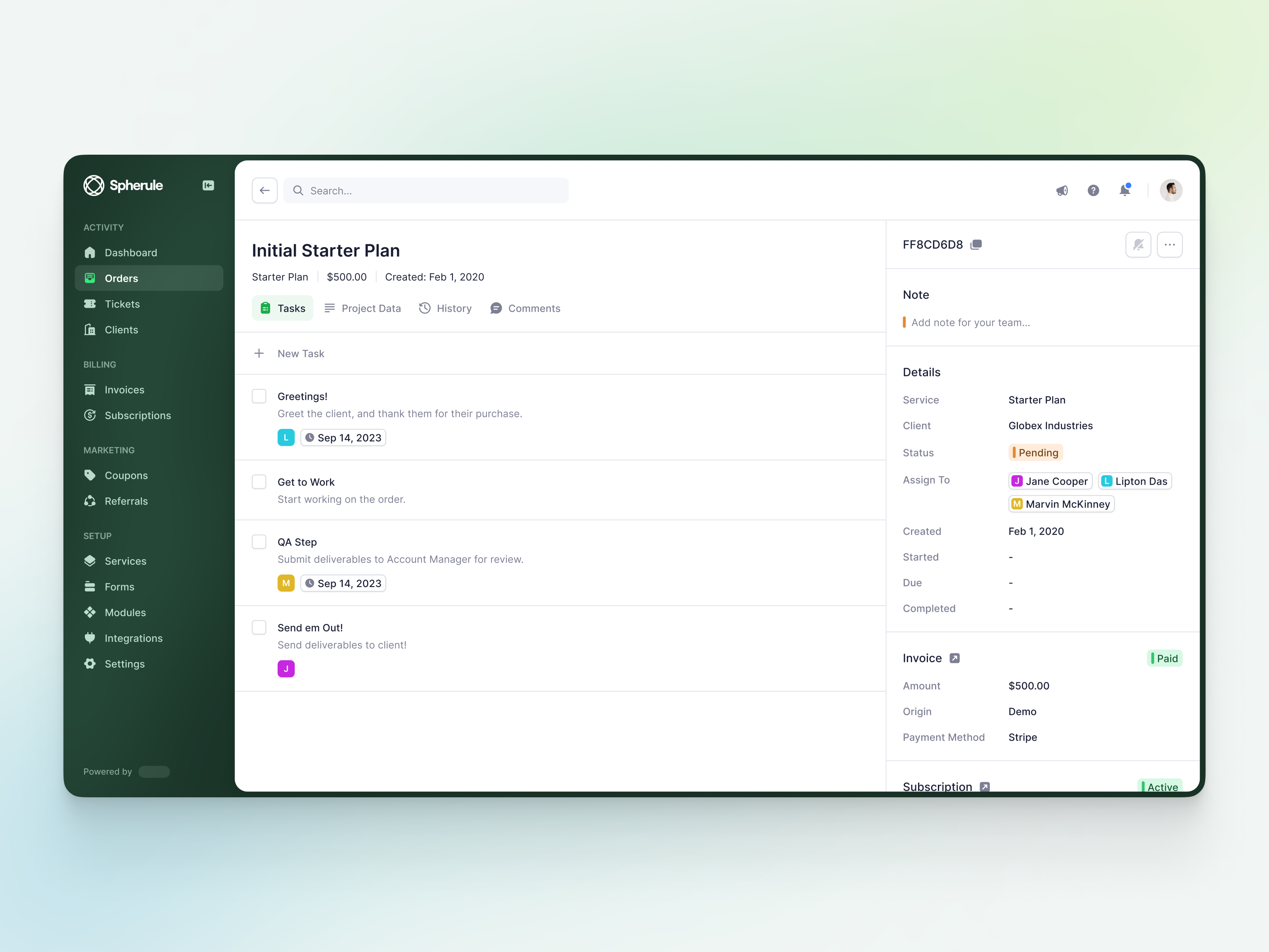 Example of Project Management Tasks