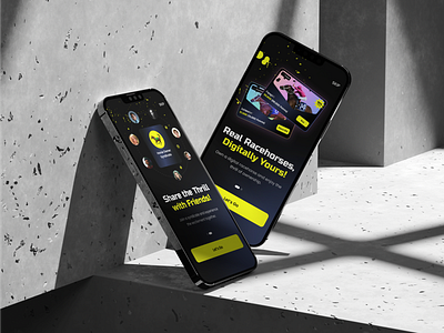 Racehorsing NFT app app design app mockup branding dark theme graphic design modern nft app onboarding racehorsing app sport app ui ux vector