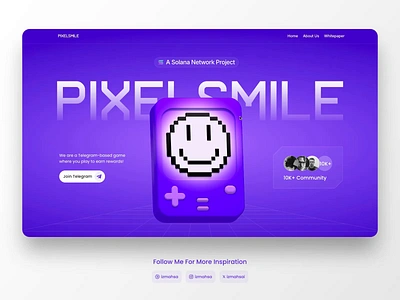 Pixelsmile minibot hero section animation cute design figma framer game illustration miniapp minibot minimal productdesign purple spline telegrambot ui uiux ux web website