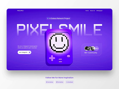 Pixelsmile minibot hero section animation cute design figma framer game illustration miniapp minibot minimal productdesign purple spline telegrambot ui uiux ux web website