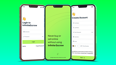Mobile App Login, Signup, and Splash Screen appdesign appdevelopment create account create account page figma figma design infinite escrow login login page mobile inteface mobileapp sign in signup signup page splash app splashscreen ui user interface userexperience ux