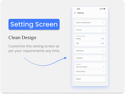 Setting Screen design figma | uiux designing figma | Blue color branding design illustration logo minimal design minimalism ui uiux user experience user interface ux