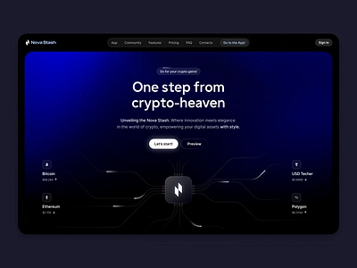 Nova Stash landing page blockchain crypto dark design flat hero home landing layo mode page product saas studio ui ux website