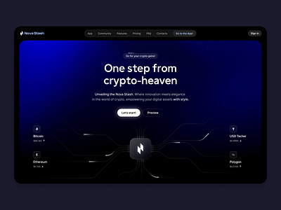 Nova Stash landing page blockchain crypto dark design flat hero home landing layo mode page product saas studio ui ux website