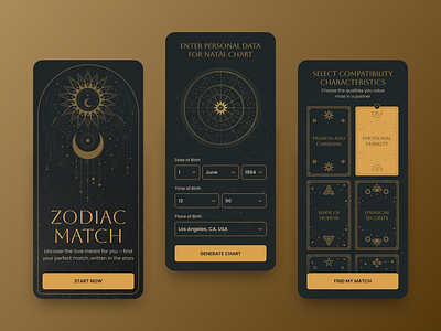 Astrology dating app - registration app astrology dating figma match mobile natal chart numerology partner stars ui ux zodiac