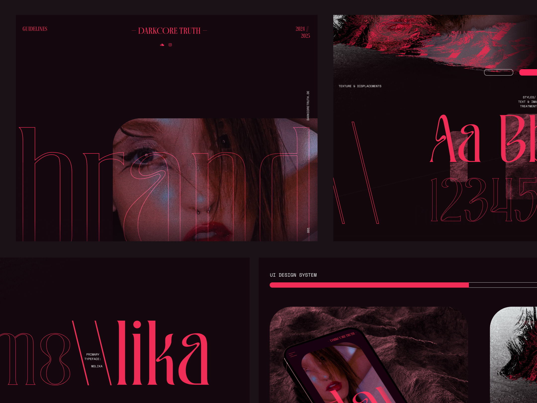 Darkcore Truth Brandguide bento bento box bold type brand guide brandguide branding bright dark dark website edgy identity music brand pink sexy style guide styleguide techno typography vibrant website styleguide