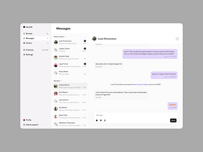 Messages page | oox.club chat dashboard desktop interface messenger ui ux