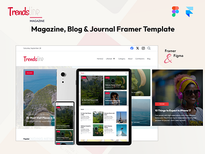 Trendsline - Blog and Magazine Framer Template blog figma framer journal magazine template trendsline ui design web design website