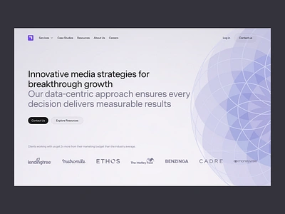 Stringo Media — Homepage Hero clients cta data design desktop header hero media navbar product design purple services strategies transparency ui ux web website