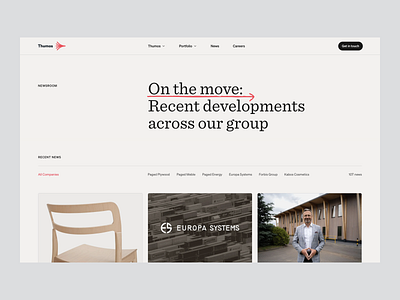 Thumos — Newsroom cards company design desktop filters investment layout navbar newsroom product design recent tiles ui ux venture capital web website