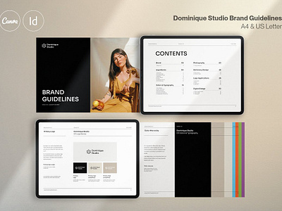 DOMINIQUE STUDIO Brand Guidelines brand board brand guide brand identity brand manual brand style guide branding presentation canva template clean identity kit indesign manual minimalist modern style guide