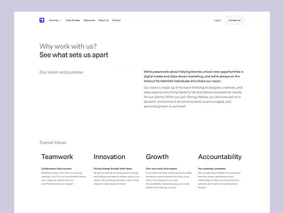 Stringo Media — Careers careers data design desktop grid header layout media minimal minimalist product design purple services strategies teamwork ui ux web website