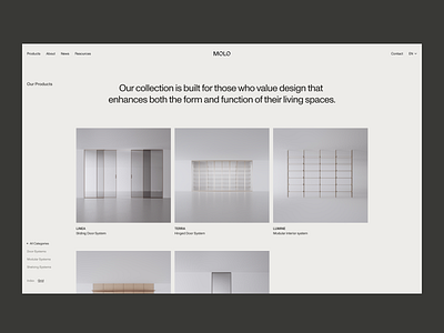 MOLO — Products cards categories collection design desktop furniture grid header interior interior design italian layout minimal product design spaces tiles ui ux web website