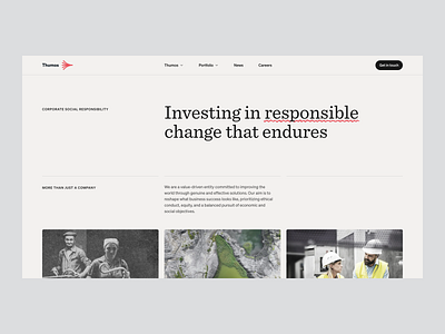 Thumos — Corporate Social Responsibility change company corporate social responsibility design desktop grid header investment layout navbar product design responsibility tiles ui underline ux venture capital web website