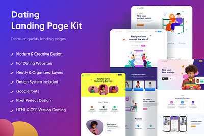 A-MORE Dating Landing Page Kit dating landing page dating site landing page kit landing page ui