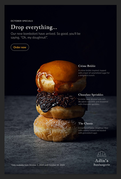 Day 98 - Advertisement bakery branding dailyui darkmode design doughnut logo october ui ux