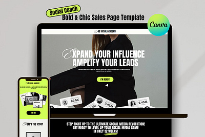 Bold Sales Page Template for Coaches business coach canva template canva website coaching template coaching webiste instagram coach landing page template marketing coach one page template one page website sales page sales page template social coach social media coach