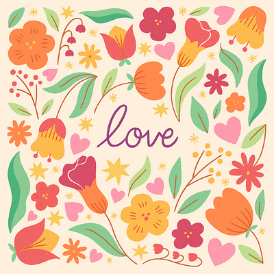 Love & Flowers botanical colorful cute flowers happy illustration love magical nature pattern procreate stars typography