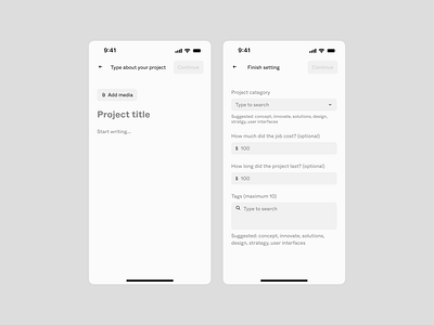 Add project | oox.club add project flow interface mobile new project ui ux