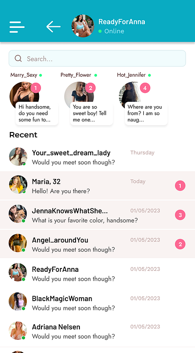 Chat list design (dating app) dating app design flat mobile responsive simple ui user interface ux